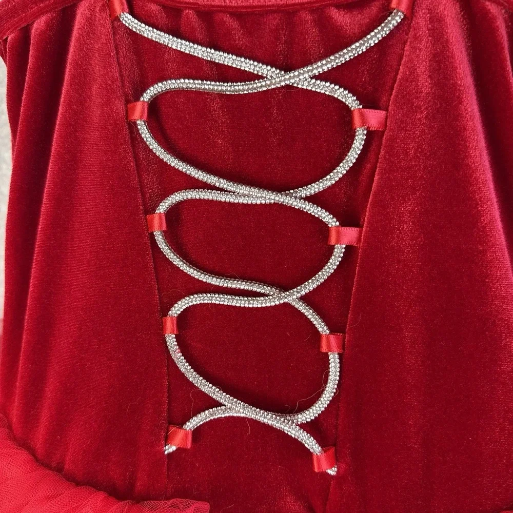 Weissman Ballet Dance Costume Red Tutu Medium Child Rhinestones Glitter Silver
